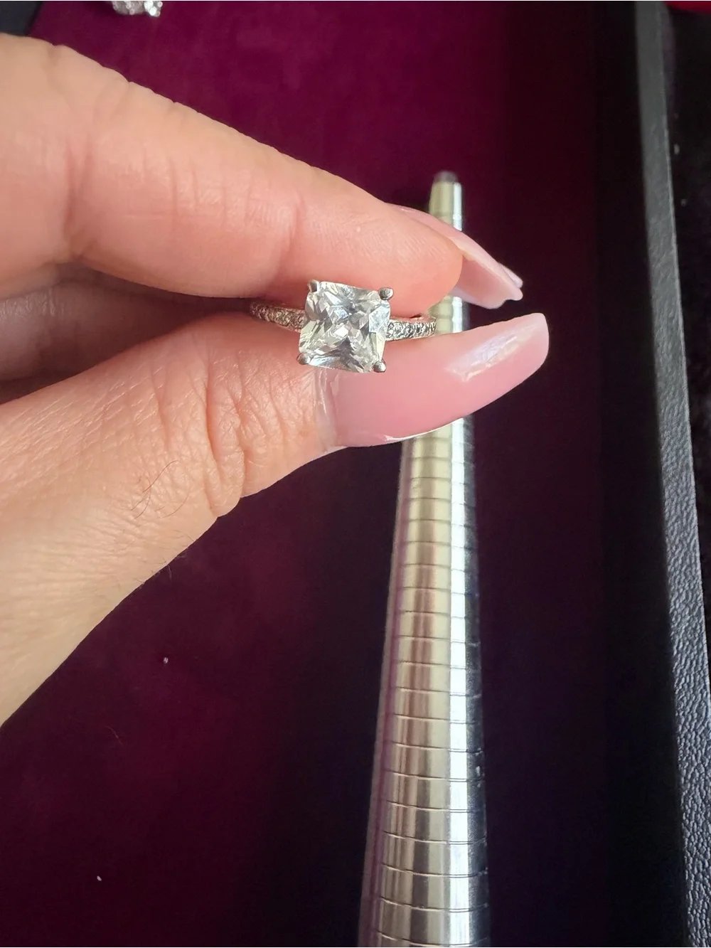Classic Silver Engagement style Ring with Clear Center Stone size 7